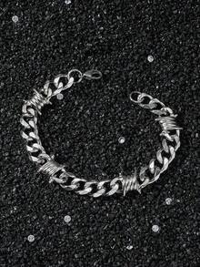 1pc Men's 11mm Wide Punk Stainless Steel Spike Interlocking Chain Bracelet For Boyfriend - 銀色 - 查看 1