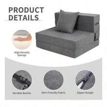 Folding Futon Sofa Bed, Convertible Foldable Chair Bed, Small Couch for Home - Gris - Ver 10