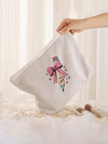 حقيبة مكياج من الكوردروي بنمط الفيونكة، حقيبة مكياج خفيفة الوزن مزودة بسحاب، حقيبة تخزين مستحضرات التجميل المحايدة، منظم مكياج، حقيبة غسيل، حقيبة سفر للمستحضرات - متعدد الألوان - مشاهدة 5