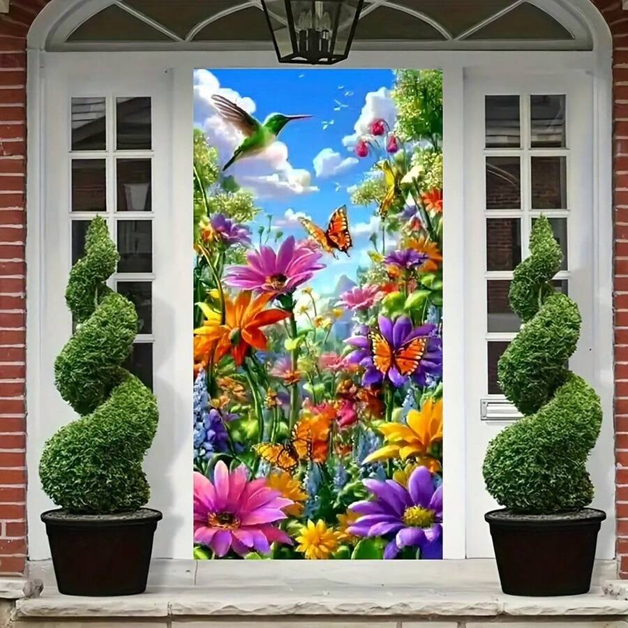 2D Flat Door Curtains, 2D Flat Printed Door Decorations, 1-Piece Set, 2D Flat Printed Door Curtains, Bright Floral Butterfly Door Curtains, Door Protection Covers - Perfect Gifts For Indoor And Outdoor Decoration And Home Decoration Enthusiasts, Photo Background Decoration And Festival Party Decoration, 2D Flat Style