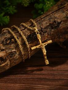 1 pezzo Collana con pendente a croce vintage placcato oro 18K da uomo, pendente a croce con statua 3D di Gesù, adatto per outfit personalizzati, occasioni di moda e outfit di fede - Dorato - Visualizzare 6
