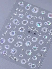 2pcs Aurora Holographic Bubble Nail Art Stickers Laser Design Bubbles Cute Dreamy Mermaid Nail Decals Decoration Self Adhesive Manicure Accessories Nail Slider Japanese Style DIY Salon Nail Supplies - 銀色 - 查看 7