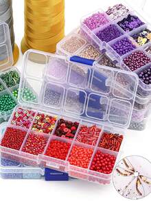 Glass Seed Beads Tube Beads Set, 10 Types Assorted Glass Beads With Sequins For Jewelry Making, Seed Bead Kit For DIY Bracelets, Necklaces, Waist Bead Making Kit Craft Supplies - Đỏ - Xem 2