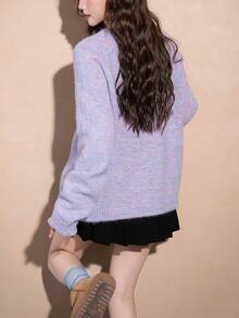 Alicedudu Women's Soft Knit Gentle Casual Cardigan Sweater, Spring - Light Purple - View 2