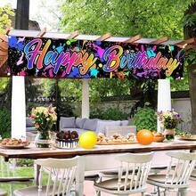 1 Stück Neon Geburtstag Outdoor Garten Dekorations Banner, Graffiti Geburtstag Hintergrund, für Geburtstagsfeierdekoration, Fotohintergrund Banner, Partydekoration, Innen- und Außenbereich Dekorations Banner