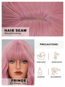 AKAKO 粉色刘海短款波浪卷发假发，16英寸及肩卷发假发，合成耐热假发，适合日常佩戴、音乐节派对角色扮演、街头嘻哈Y2K风格、时尚服装假发配饰 - 粉色 - 查看 6