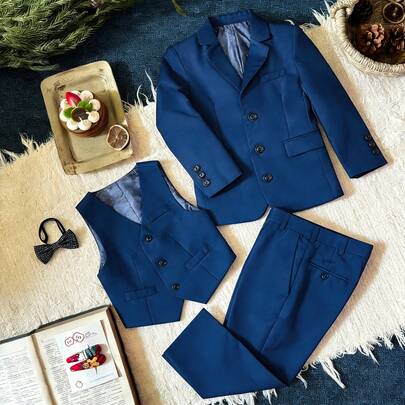 Traje de caballero infantil, atuendo de gala para niños | Regalo festivo, conjunto 4 piezas, tela suave ajustada al cuerpo infantil, ideal para graduaciones, discursos, cumpleaños
