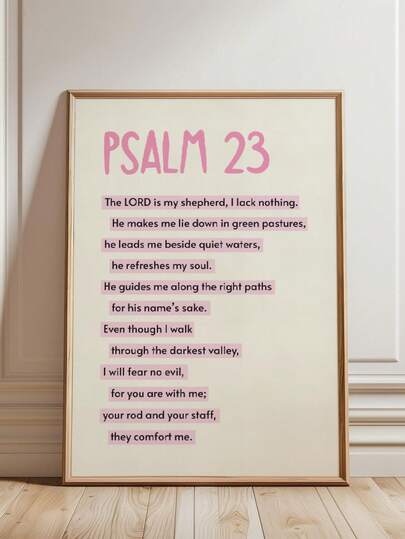 1pc, Canvas Wall Art, Framed Wall Decor, Psalm 23 Aesthetic Christian Art In Pink, Academic Christian Art With Bible Verses For Women, Bible Verse Wall Decor, Modern Christian Faith Quotes Print, Stylish Home Decor, Vintage Poster Decor, Room Decor, Dorm Decor, Bedroom Decor, Academic Art, Rustic Art, Posters, Office Decor, Housewarming Gift, Bathroom Decor, Living Room Decor, Bathroom Decor, Kitchen Decor, Dining Room Decor