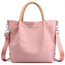 Bolso de hombro de nailon para mujer, bolso con asa, gran capacidad, bolso de hombro de estilo casual, bolso de viaje, billetera - Rosa - Ver 1