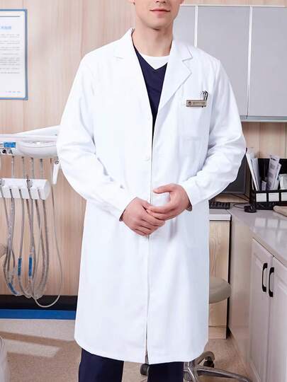 Men's White Lab Coat: Thick & Durable, Button Cuffs Adjustable, Loose Fit Non-Restrictive, Wrinkle-Resistant Fabric, Machine Washable