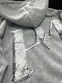 Men's Zip Up Hoodie Abstract Print Oversized Fit Lightweight Pullover For Casual Wear - Xám - Xem 7