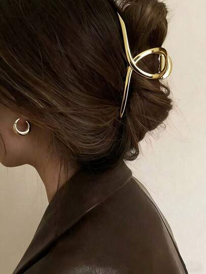 1pc Women's Gold Metal Alloy Minimalist One-Piece Hair Clip, Versatile Elegant Chic Accessory Suitable For Daily Wear, Party, Commute, Vacation - Hair Styling, Washing Face/Hair, Makeup, Outfit Matching Summer Beach Claw Clips Vacay Hair Claws,Travel,Birthday
