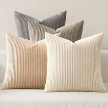 [Free Shipping]MIULEE Boho Farmhouse Neutral Cream Throw Pillow Covers 18x18 Inch Set Of 4 Mordern Nordic Cushion Covers Soft Corduroy Home Decor For Couch Bed Sofa Living Room - 奶油色,18英寸x18英寸,4件裝 - 查看 1