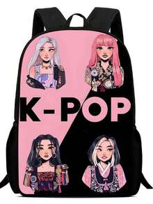 3pcs/Set Unisex Backpack Set, Fashionable Cartoon Style KPp-Op Design, Adjustable Shoulder Strap & Zipper Closure, Including Backpack, Crossbody Bag And Pencil Case, Ideal For School, Travel, Camping, Large Capacity Bag Set, Best Gift For Halloween, Christmas Or Birthday School Bag Bookbag