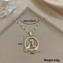 Shiny Gold Textured Chain Necklace With Cheetah & Cub Pendant - Crystal-Encrusted Design, Playful Animal Jewelry For Daily Casual Stylish Looks, , Valentine's Day Gift - Multicolor - View 7