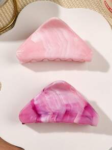2pcs ABS Material Gradient Marble Texture Triangle Hair Claw, Elegant & Sweet Medium Size, Versatile For Beach, Boho Style Hair Clip, Ponytail Holder Women Claw Clips Fashion Hair Accessories Elegant Hair Clutch Casual Hair Jaw Clip - 2-piece Set - Triangle Rose Pink - View 1