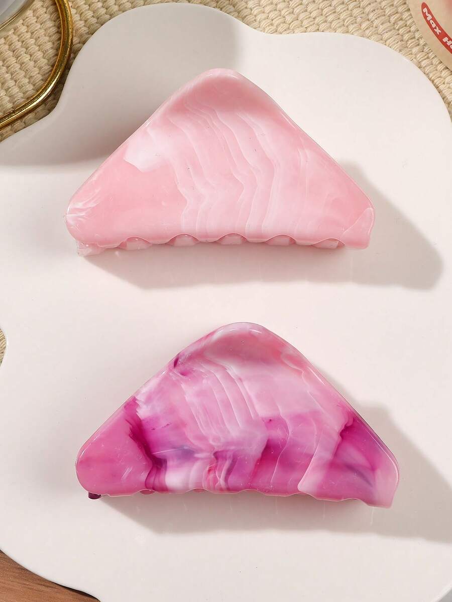 2pcs ABS Material Gradient Marble Texture Triangle Hair Claw, Elegant & Sweet Medium Size, Versatile For Beach, Boho Style Hair Clip, Ponytail Holder Women Claw Clips Fashion Hair Accessories Elegant Hair Clutch Casual Hair Jaw Clip - 2-piece Set - Triangle Rose Pink - View 1