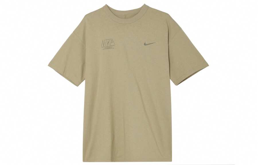 Nike Sportswear Essentials Series Minimalist Letter Print Ribbed Breathable Crew Neck Short Sleeve T-Shirt, Olive Green - 橄欖綠 - 查看 1