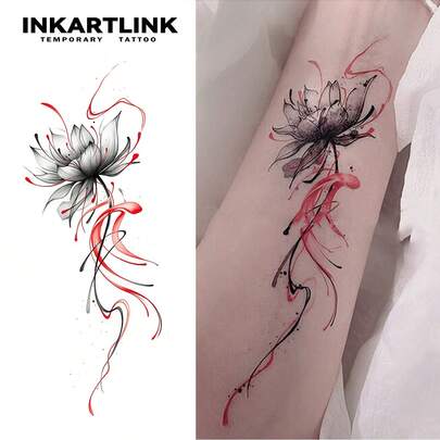 INKARTLINK INKARTINK 2~6张彩色水彩花卉、蝴蝶和奇幻图案临时纹身贴纸，逼真仿真纹身，可持续2-5天，独特设计，适合派对、送给女性的礼物，也适合情人节。