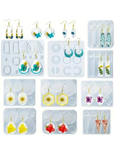 10pcs Resin Earring Pendant Silicon Mold Kit, For Diy Resin Jewelry Making, Gifts For Women
