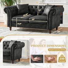 Modern Chesterfield Sofa Couch, 66-Inch PU Leather Loveseat Sofa With Rolled Arms And Tufted Button, Mid Century Modern 2-Seater Sofa Tufted Couch, Deep Seat Small Couch For Living Room, Office - màu đen - Xem 6