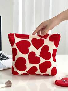 1个女士化妆包，时尚爱心图案拉链化妆包，大容量便携式化妆包，护肤包洗漱包收纳袋，珠宝收纳包，唇油收纳包，便携式旅行化妆包旅行洗漱包必备礼品收纳拉链配件，化妆收纳包，化妆包，送给女孩、女士、女朋友的礼物创意，情人节礼物，化妆包，旅行必备 - 彩色 - 查看 9