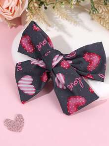2pcs Valentine's Day Hair Bow Clips For Girls,Love Print Bow Hair Clips Valentine's Day Theme Party Bow Barrettes Gifts For Friends Valentine's Day Hair Accessories - Multicolor - View 3