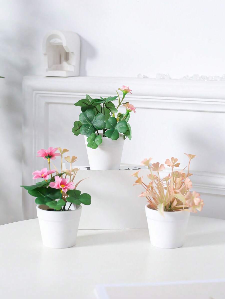 1/3 chậu cây giả mini bằng nhựa, chậu hoa màu trắng, trang trí bàn cho Ngày Valentine, đám cưới, tiệc tùng, nhà cửa, phòng khách, lò sưởi, văn phòng, cây giả bằng nhựa.