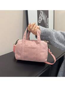 1个大号儿童手提包校园包女孩包斜挎包单肩包，轻便易携，拉链封口，灯芯绒材质，适合初中生、青少年、女儿、女朋友、女孩等日常使用，理想的收纳包，秋冬季必备单品。 - 彩色 - 查看 6