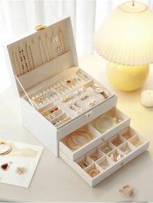 1pc Large-Capacity Three-Layer Jewelry Box,[US-Based Shipping]Pu Leather Multi-Functional Jewelry Box, Watch Box With Lock, 3-Layer Large Capacity Jewelry Storage Box, For Earrings, Rings, Watches, Bracelets And Other Accessories, Organizing And Storing, Festival Gift For Delicate Friends, Double-Deck Lockable Jewelry Storage Container For Necklaces And Accessory Organizing,Portable Jewelry Storage Box With Multiple Layers And Drawers,Dresser Jewelry Storage Box With Drawer,Luxury Diamond-Shaped Multi-Layer Lockable Jewelry Box,Lockable For Necklaces,Valentine's Day Gifts For Women Elegant Gift Solution With Security Earring And Ring Organizer, Portable Durable,Exquisite Display Packaging Storage Container Back To School,Holiday Gift, Women's Gift, Christmas Gift.Ideal Gift For Loved Ones,Jewelry Jar,Jewelry Organzier,Jewlery Storage Oraganizer,Jewelry Dish,Jewelry Display,Joyero,Jewelry Boxes,Watch Case,Earring Holder,Desk Oraganizer,Drawer Organzier,Drawer Storage,Storage Orangizer - trắng - Xem 9