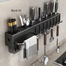 Wall Mounted Kitchen Utensil Rack, No Drill Metal & Plastic Hanging Hooks Storage Organizer, Multi-Function Suspended Kitchen Cookware & Tableware Rack, Space Saving Tool Holder, Autumn/Winter Kitchen Organizer - Multicolor - View 8