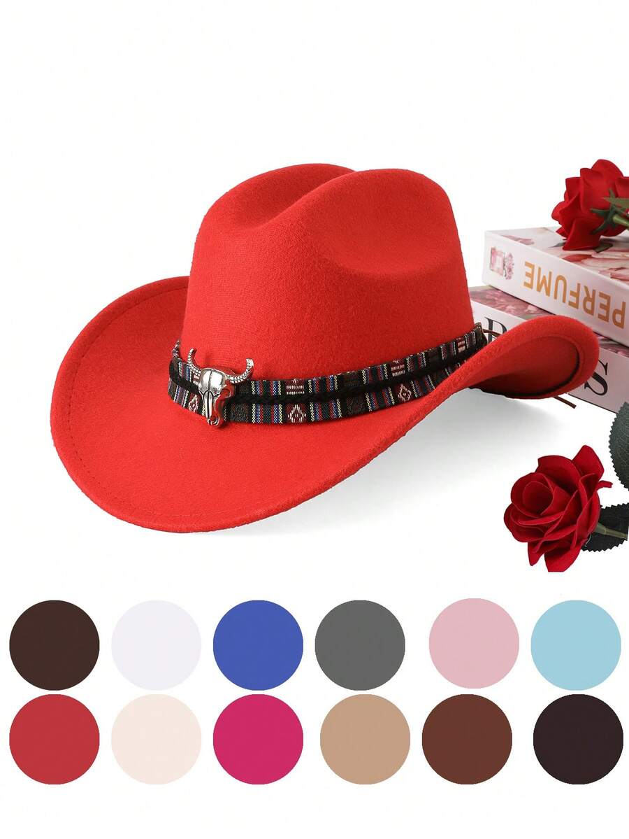 1pc Animal Bohemian Polyester Bow Western Cowboy Hat, Versatile Fashion Accessory For Daily Wear, Unisex - Multicolor - View 1
