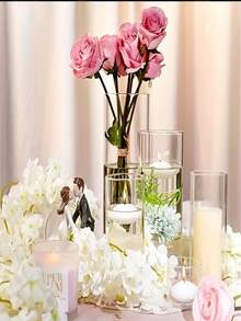 24件套透明玻璃圆柱花瓶套装，适用于餐桌摆饰、现代漂浮烛台、防风烛台、多用途花瓶、漂浮烛台，是婚礼餐桌摆饰、家居装饰和桌面展示的理想之选。 - 無色 - 查看 9