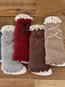 1/2/3/4/6 Đôi tất giữ ấm chân nữ kiểu dáng ren nơ, thời trang, đa năng, ấm áp, họa tiết hoa rỗng, thích hợp cho mùa thu, đông, xuân, hè. - Nhiều màu - Xem 4