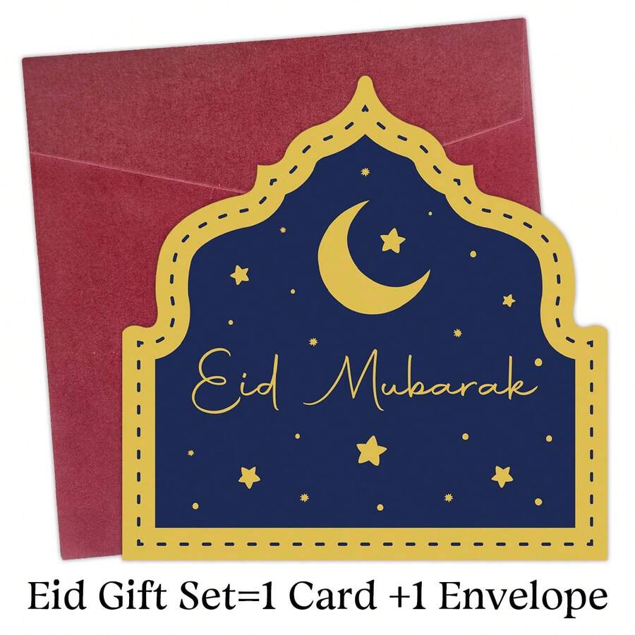 1pc Funny Irregular Shape Eid Mubarak Card With Envelope, Islamic Ramadan Kareem Holiday Greeting Card, Perfect For Ramadan & Eid Celebration, Gift For Muslim Family, Friends And Colleague