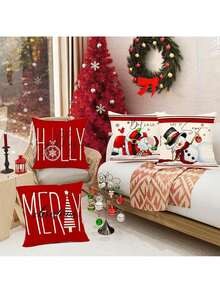 EstiloJuego de 4 fundas de almohada de Navidad , 45 x 45 cm funda de cojín de lino para sofá,Patrón de Navidad Cojín Sofá Decoración, Adecuado para sofá, cama, hogar, automóvil, interior, exterior (F)Versión mejorada - F - Ver 7