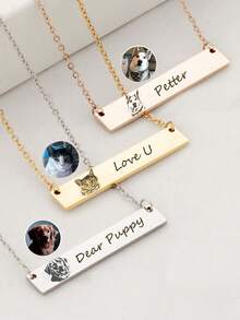 1件定制宠物照片狗牌吊坠项链，不锈钢材质，可用作纪念品、学习用品、返校礼物、办公用品、学校用品、教室用品、教师礼物、大学用品、同事礼物、宿舍用品，适合男士、女士、儿童、青少年、中小学生佩戴 - 長方形項鍊 - 查看 1