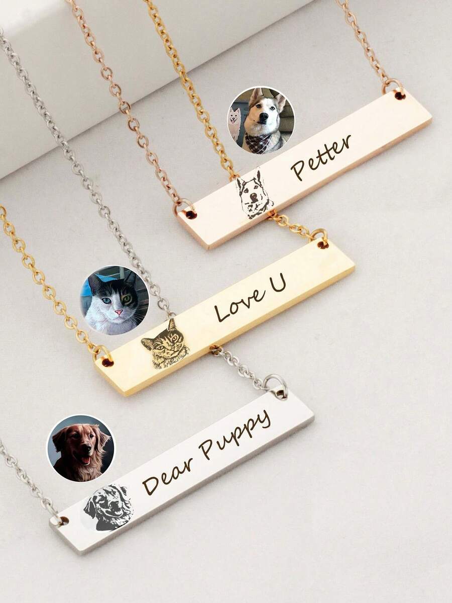 1件定制宠物照片狗牌吊坠项链,不锈钢材质,可用作纪念品、学习用品、返校礼物、办公用品、学校用品、教室用品、教师礼物、大学用品、同事礼物、宿舍用品,适合男士、女士、儿童、青少年、中小学生佩戴 - 長方形項鍊 - 查看 1