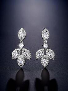 rakol 2pcs Elegant Cubic Zirconia Stud Earrings With Leaf Design, Suitable For Brides And Weddings - Silver - View 5