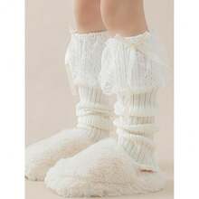 Women's Y2K 80s Leg Warmers Socks Rib Knit Boot Socks,OneSize,WhiteLace - 白蕾絲 - 查看 4