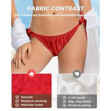 Women Silk Panties Lightweight Briefs Smooth Breathable Satin Bikini,Sexyys Tie-Side Underwear Daily Fit Comfort,Red - 紅色 - 查看 4