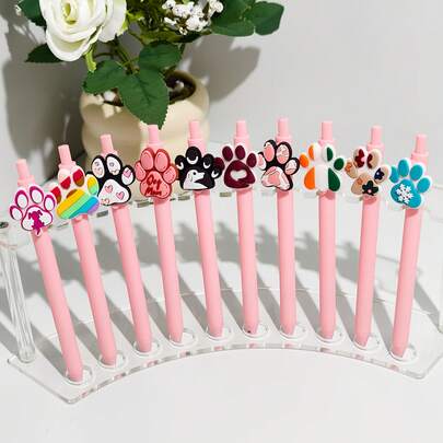 5/8支装可爱狗狗爪印伸缩圆珠笔，宠物主题笔，适合学生、宠物医院、兽医、同事和团队成员作为有趣的办公用品礼品（款式随机）