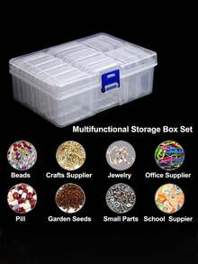 一套28/14格塑料珠子收纳盒，透明塑料珠子收纳盒，美甲饰品收纳整理盒，手工艺品收纳盒，钻石画珠子收纳盒，马赛克刺绣珠子方盒，透明便携配件盒，成品收纳盒 - 無色 - 查看 9