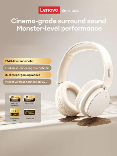  ENC 고화질 통화, 소음 제거, 게임, 음악, 스포츠, 편안한 이어 쿠션, 긴 배터리 수명, 스마트폰 및 컴퓨터와 호환되는 이상적인 선물을 갖춘 Lenovo LS105 무선 블루투스 6.0 헤드폰