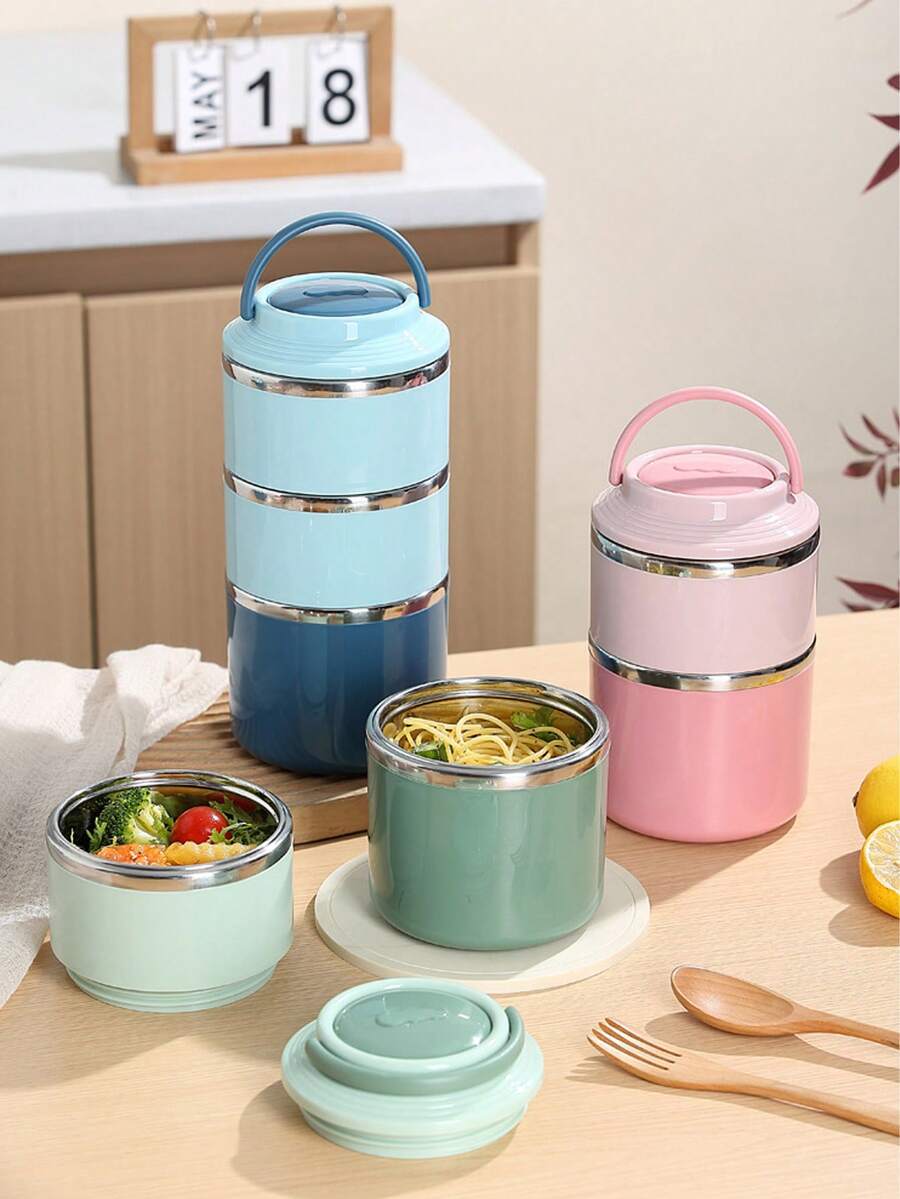 1pc Multi-Layer Lunch Box, Large Capacity Bento Box, Stainless Steel & Vacuum Insulated To Keep Food Warm/Cool For Hours, Wide Mouth Design For Easy Cleaning, Great For Work, Daycare, School, Travel To Store Sandwiches, Fruits, Snacks, Salads - Multicolor - View 1