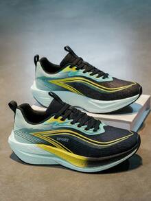 Men's Thick Sole Sneakers, Bounce-Back Cushioned Soft Bottom, Shock Absorbing, Breathable, Non-Slip, Casual Running Shoes - light green - View 3