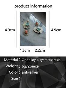 1 par de pendientes plateados creativos con ágata turquesa y coral artificial de estilo retro asimétrico para mujeres - Multicolor - Ver 5