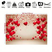1pc "Happy Galentine's Day" Red Heart Balloon Background Banner, Polyester Fabric, Love Theme Party Photo Backdrop, Suitable For Birthday, Anniversary, Wedding, Bridal Shower, Photography Background, Home And Office Decor - Durable Indoor/Outdoor Wall Decor - Multicolor - View 3