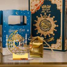 OUTANA 1个亚克力金色斋月家居装饰月亮摆件，伊斯兰风格家居装饰，金色月亮，防潮防水，无需电源，适用于客厅、卧室、厨房、办公室装饰，开斋节快乐，斋月吉祥，家居餐桌礼物，开斋节伊斯兰节日派对装饰，主题派对装饰 - 彩色 - 查看 8