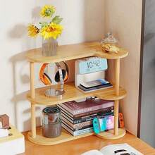 3-Tier Wooden Corner Shelf, Minimalist Desktop Bookshelf, Storage Rack For Organizing Miscellaneous Items And Decorations, File Organizer, Bookcase, Suitable For Office, Dorm, Desk, Vanity, Living Room, Kitchen, Bathroom. Multifunctional Desktop Storage Rack, Cup Holder, Desktop Organizer. - Multicolor - View 9